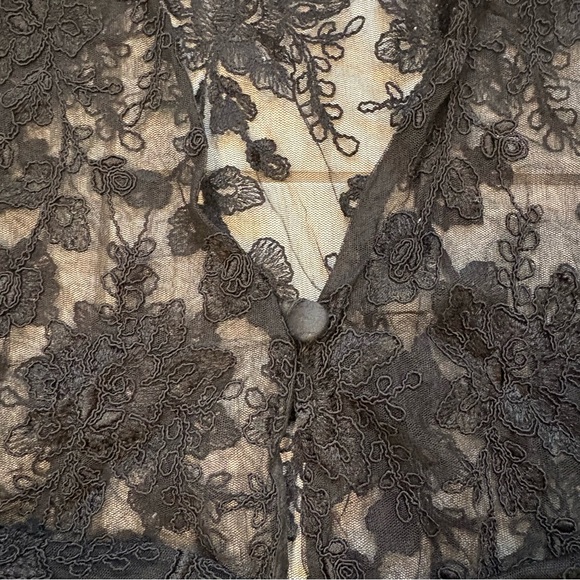 Lisbeth Black Mesh Single Button Floral Embellished Sheer Cardigan - Picture 13 of 14